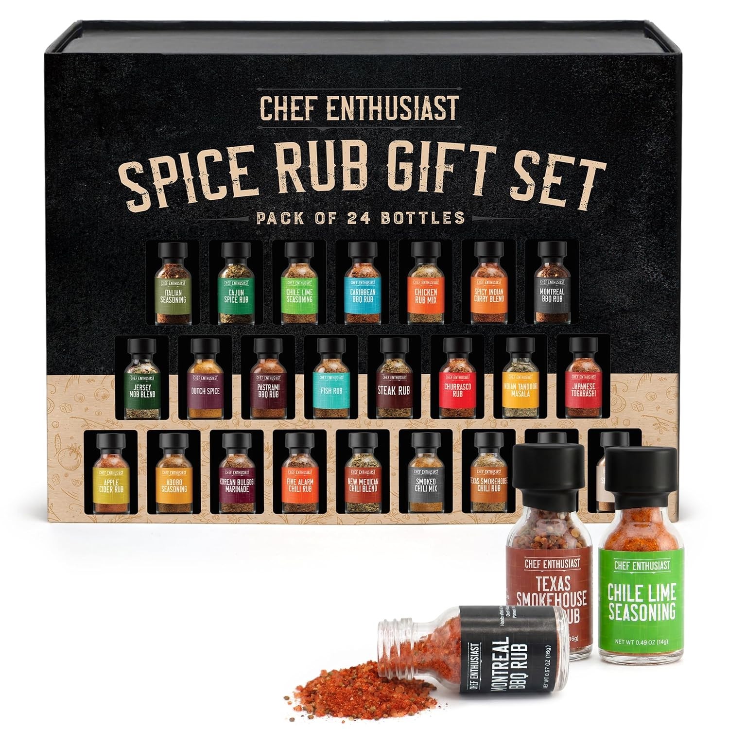Chef Enthusiast 24 BBQ Spice Rub Gift Set Gourmet Grilling Seasonings NEW FS