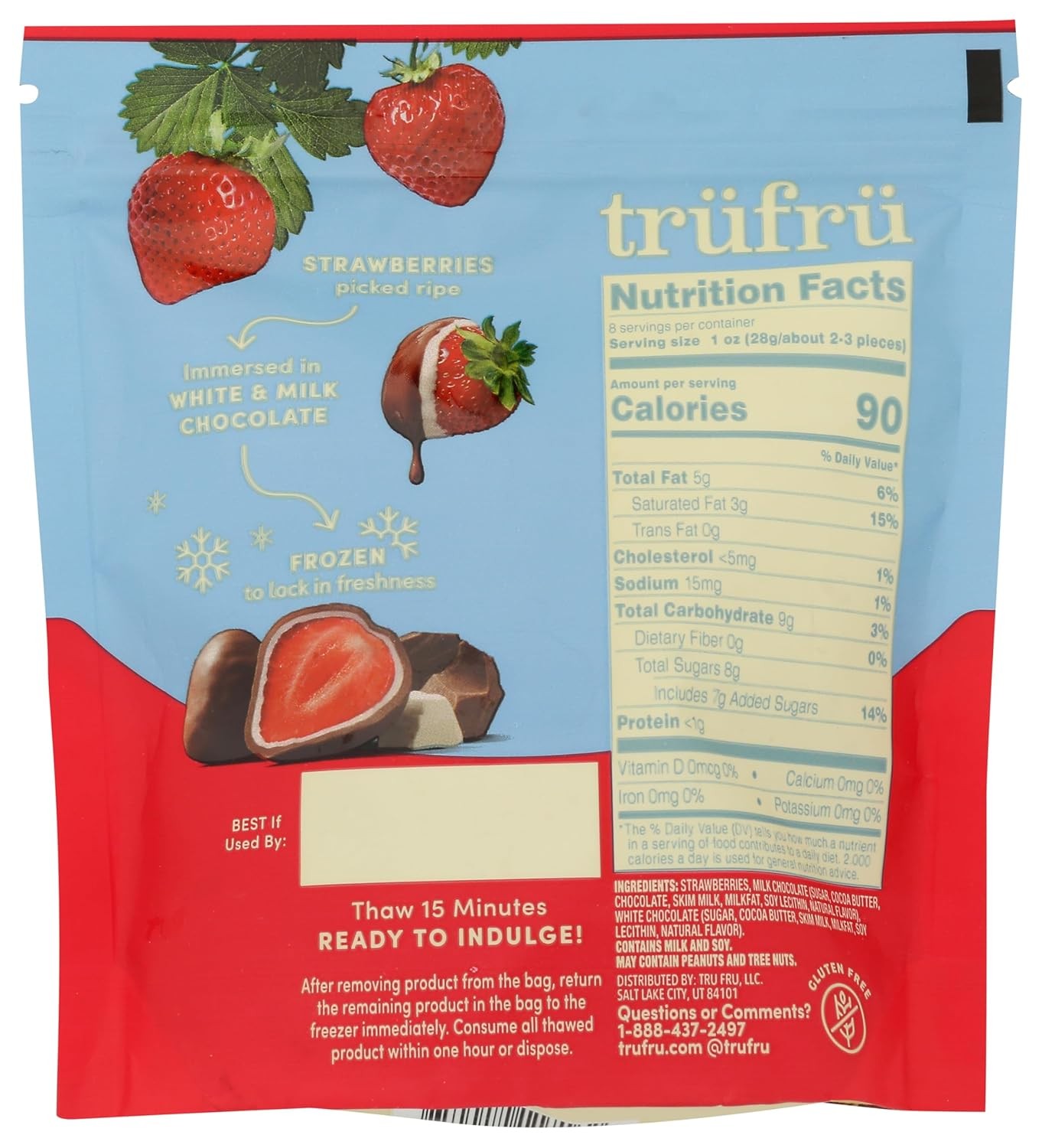 Tru Fru, Frozen Strawberries White And Milk Chocolate, 8 Ounce