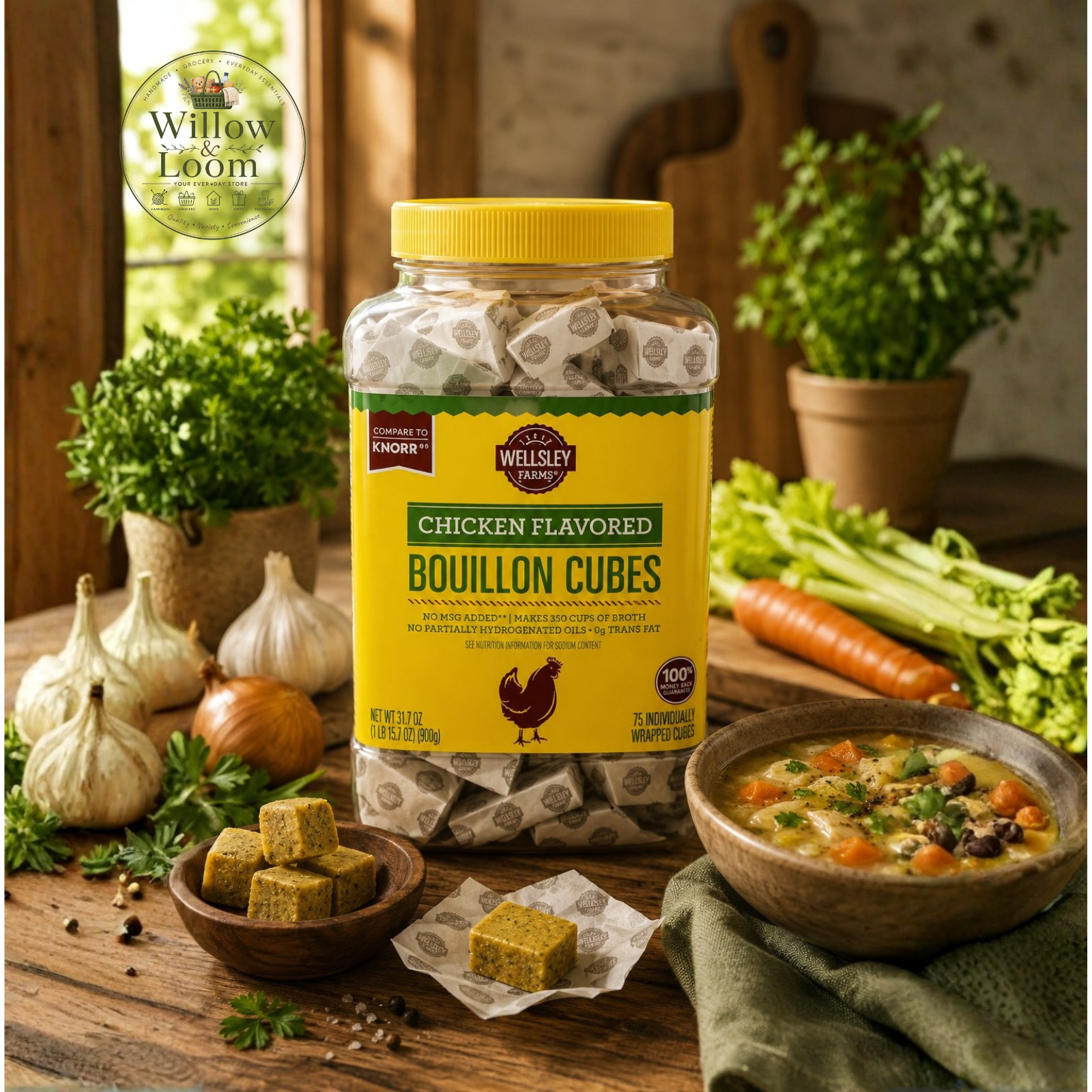 Wellsley Farms Chicken Flavored Bouillon Cubes 75 ct Wraped Cubes Fast Shipping