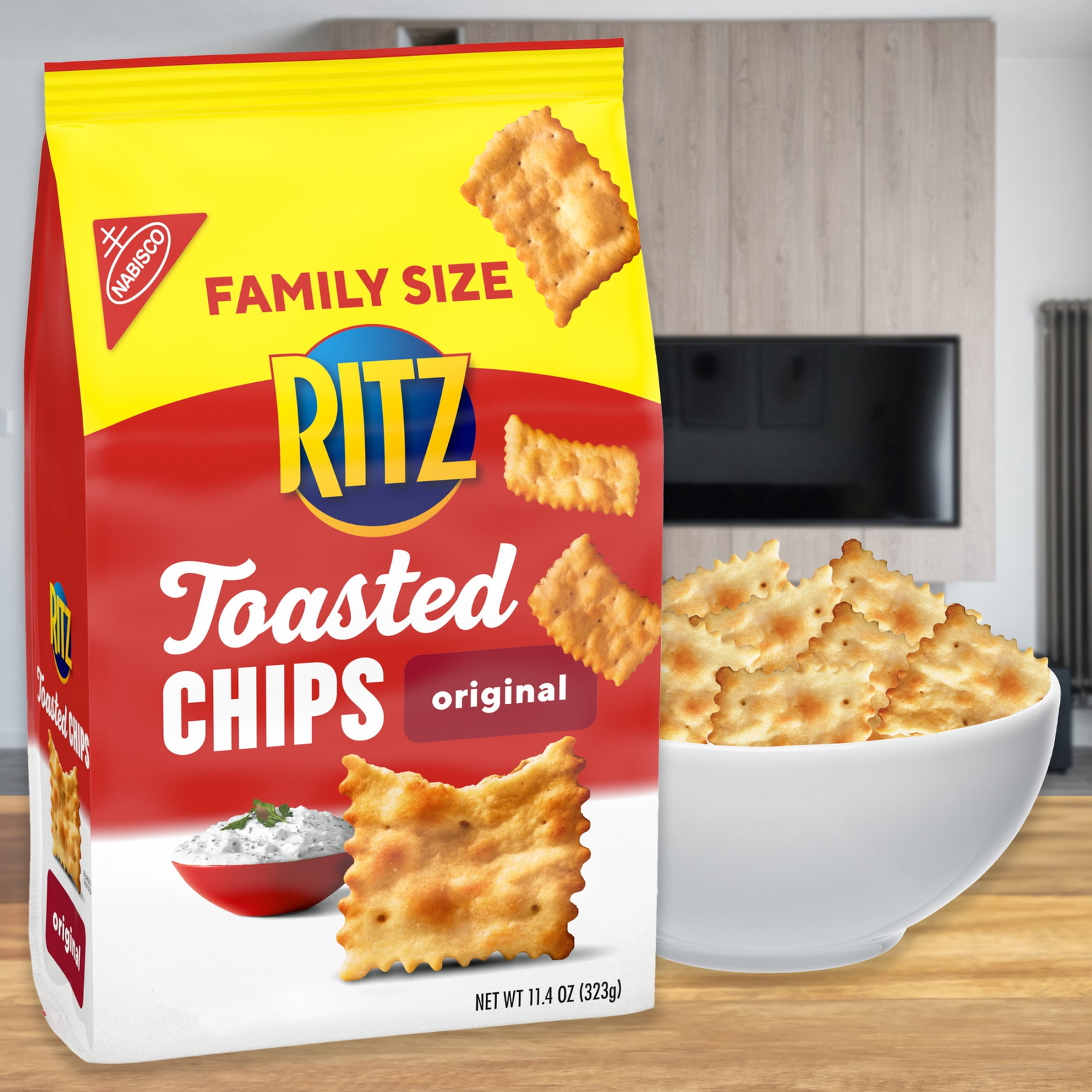 RITZ Toasted Chips Original Crackers, Family Size, 11.4 oz (3 pack)