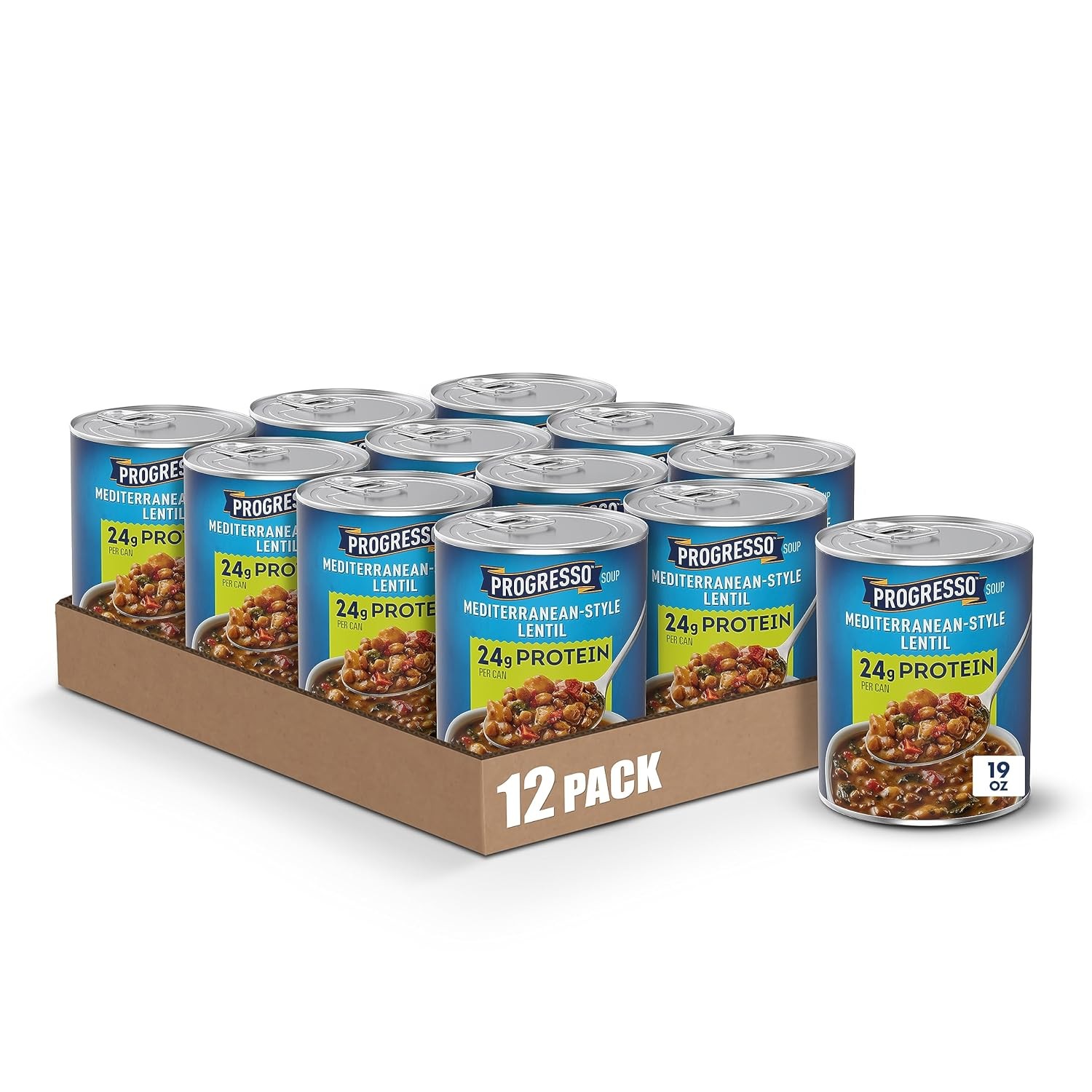 (12 Pack) Progresso Mediterranean-Style Lentil Protein Soup, Vegetarian, 19 Oz