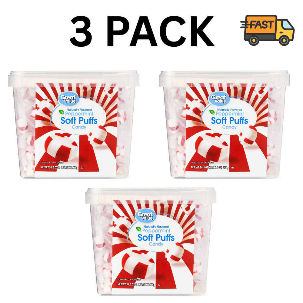 Great Value Peppermint Candy Soft Puffs 34.5 oz 3 Pack Bulk Party Candy