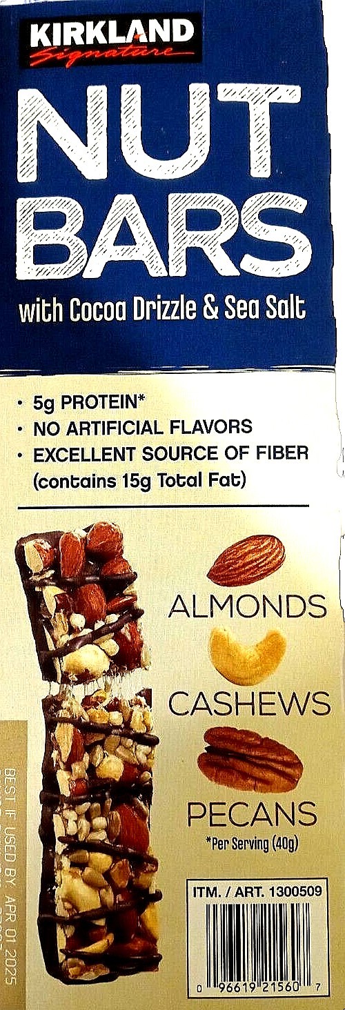 Kirkland Signature Nut Bars w/Cocoa Drizzle & Sea Salt 30 bars EXP 12/2025