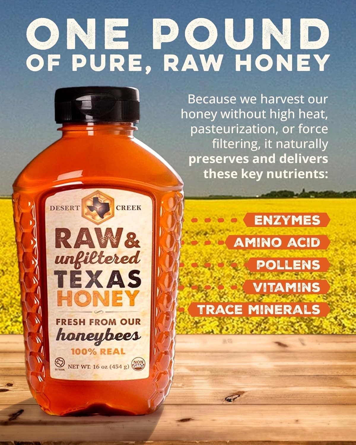 Amber Wildflower Raw Honey – 1 lb Kosher Certified Natural Sweetener