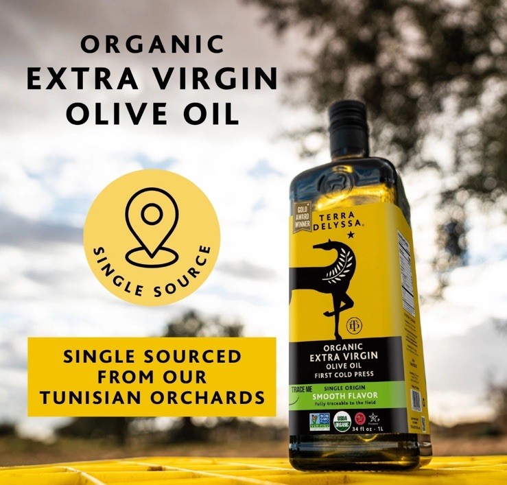 New Terra Delyssa Organic Extra Virgin Olive Oil – 34 fl. oz. Dark Amber Glass