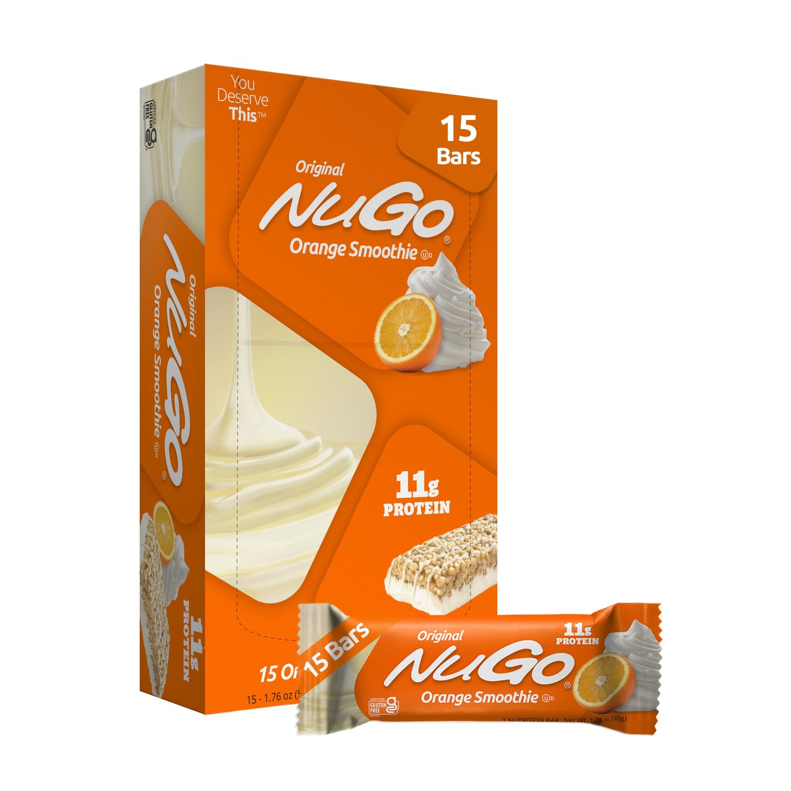 NuGo Original, Orange Smoothie Bar, 11g Protein 15 Count (Pack of 1)