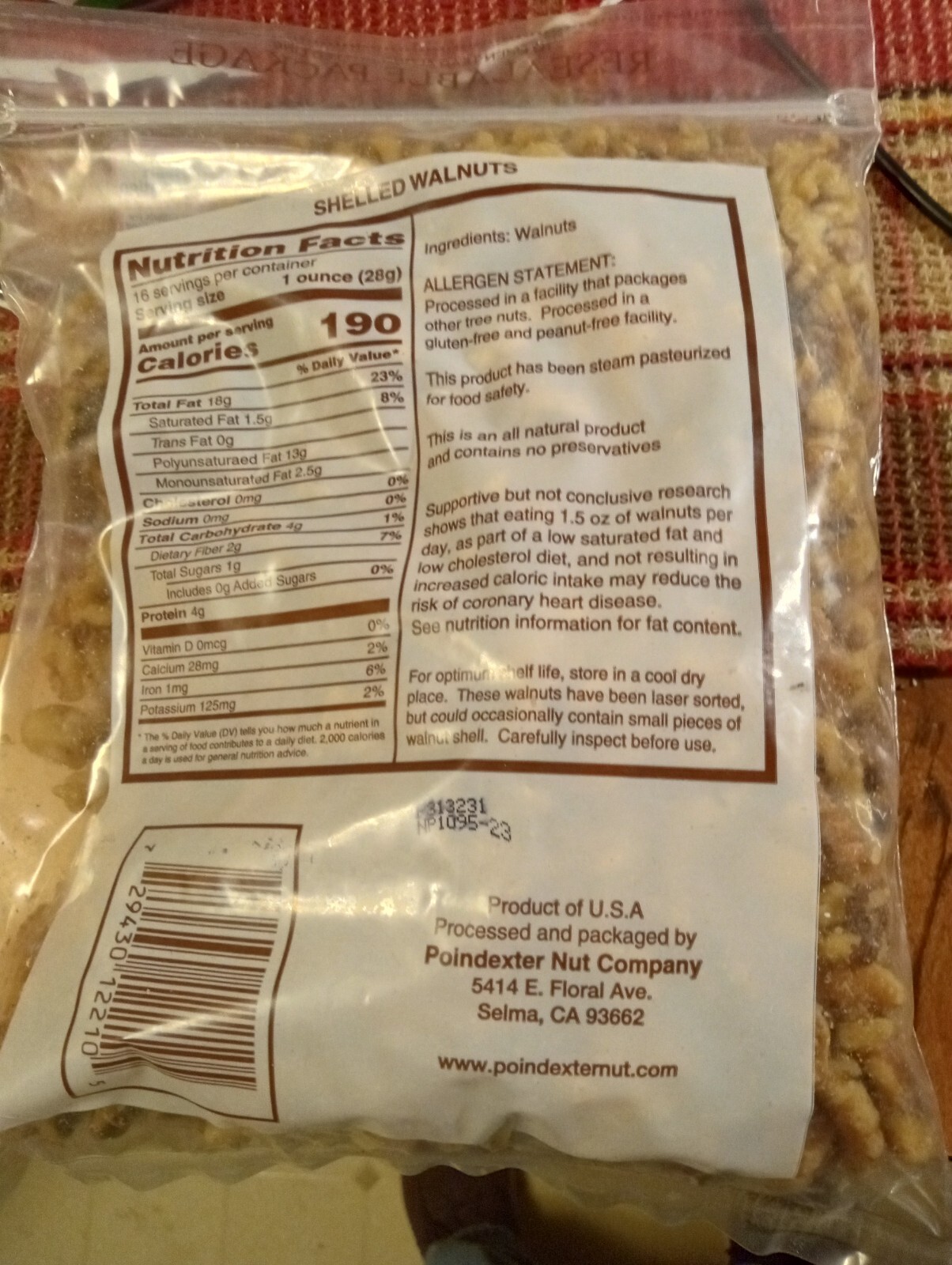 One Bag Of California Shelled Walnuts 16 oz. Bag