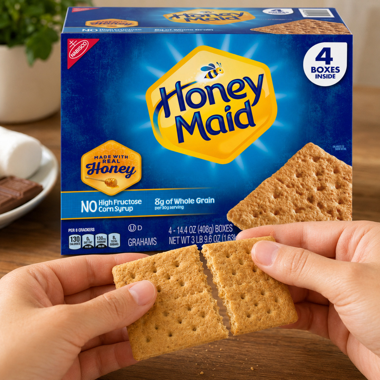 4 Pack HONEY MAID Graham Crackers, 14.4 oz, 4-count
