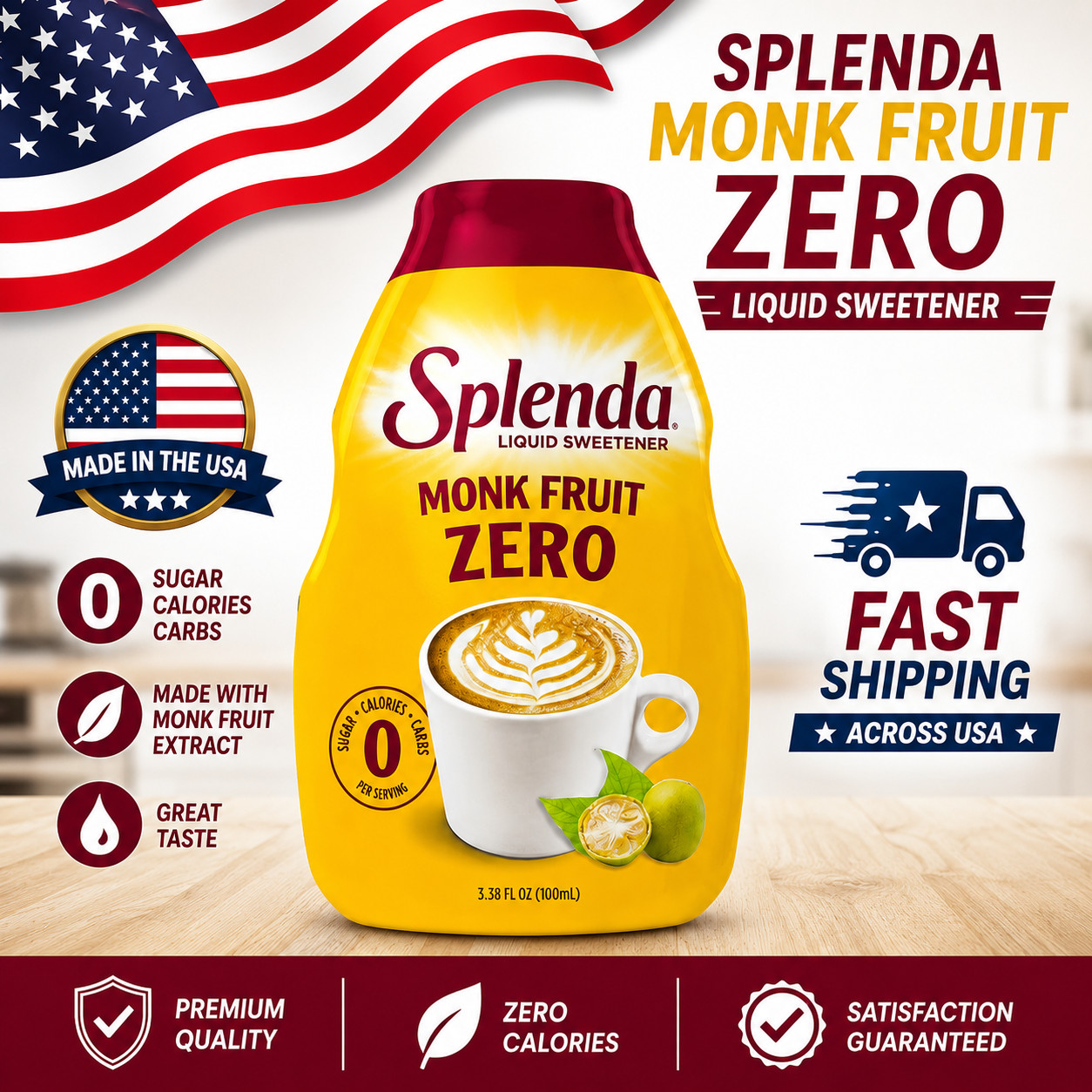 Zero Calorie Liquid Monk Fruit Sweetener 338 fl oz Bottle Sugar Alternative Drop