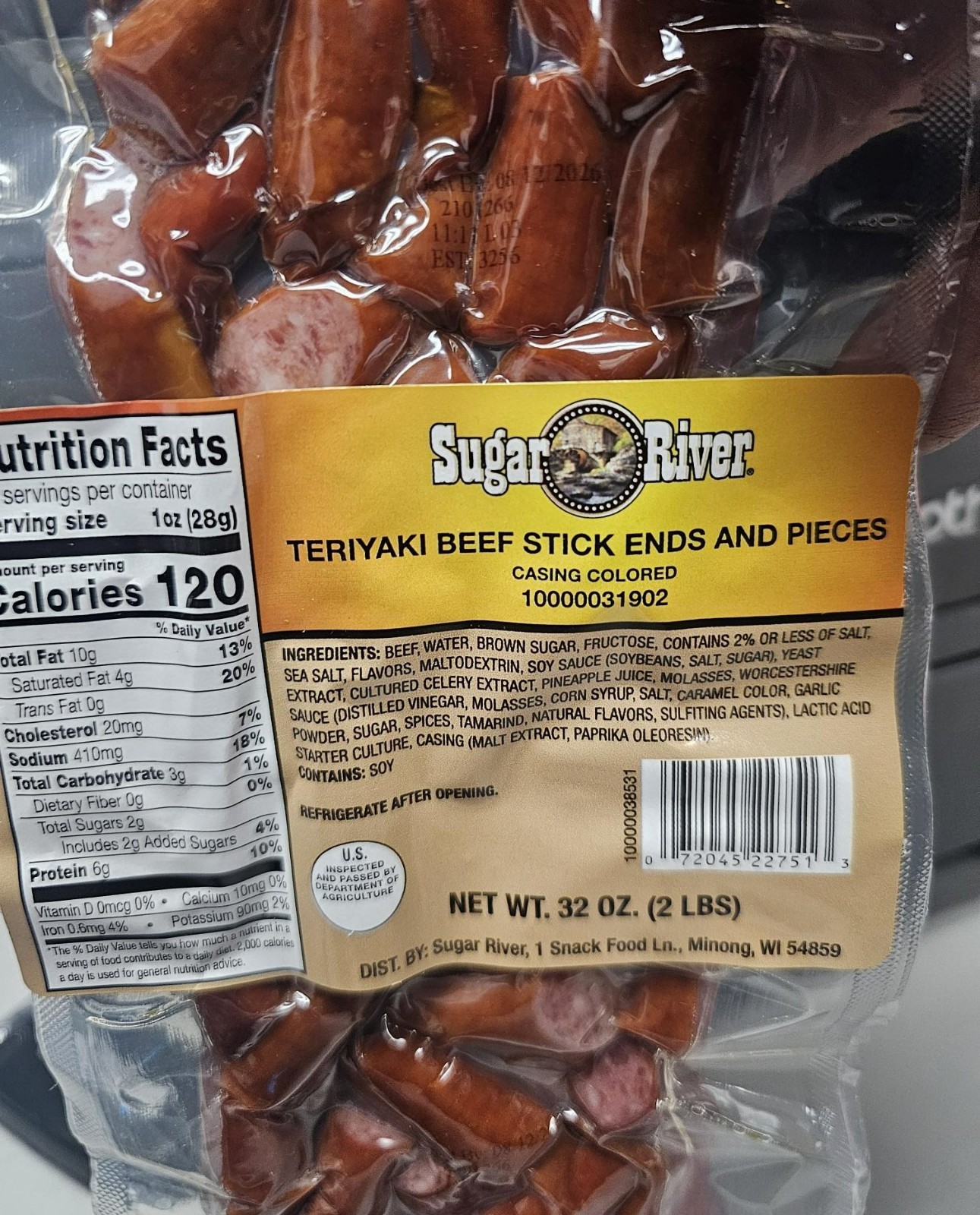 Lot of 4, 2lb SUGAR RIVER TERIYAKI Meat Snack Sticks Ends & Pcs EXP 11.3.2026