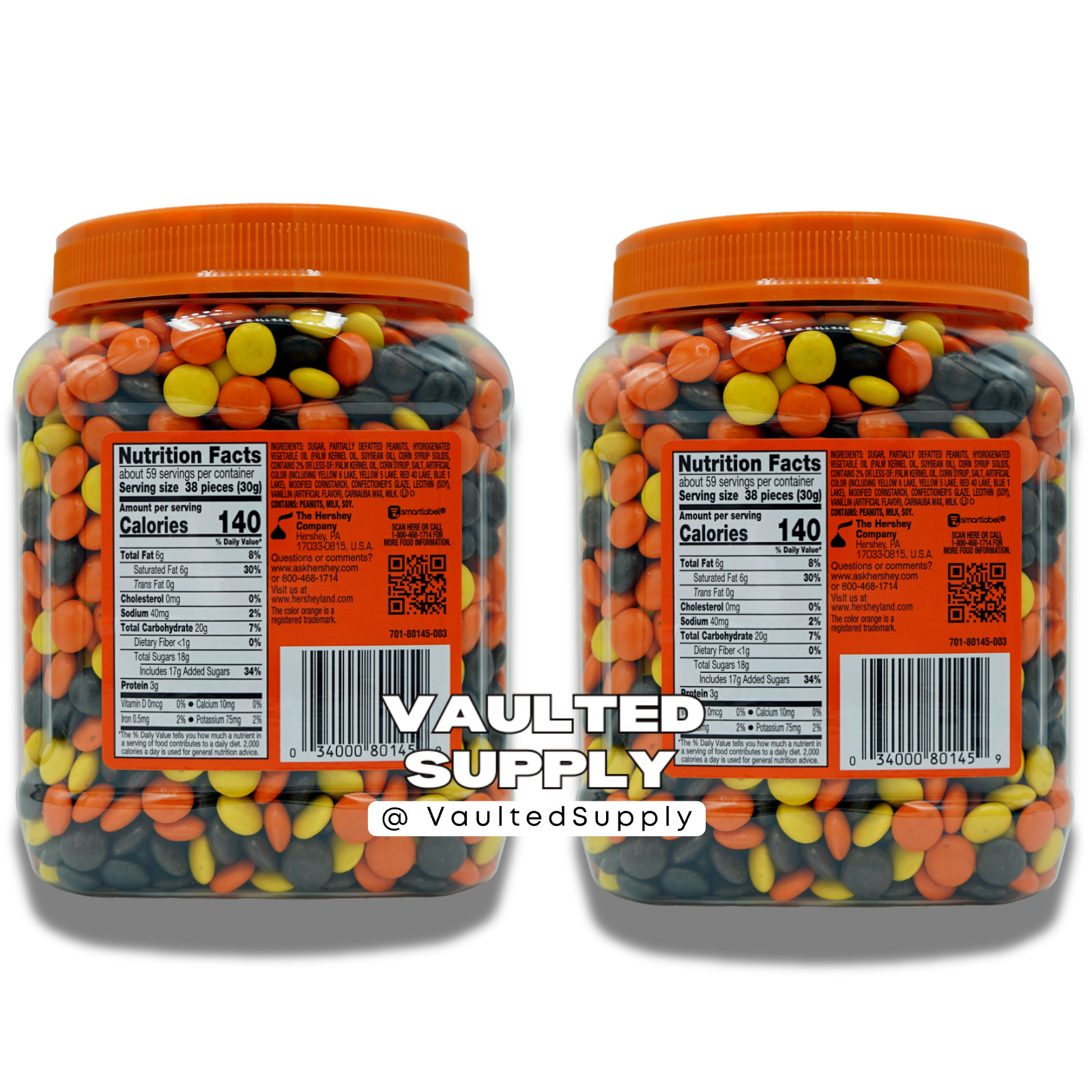 Reese’s Pieces Peanut Butter Candy 62 oz Jar (2 Pack) Bulk Party Candy Exp 12/26