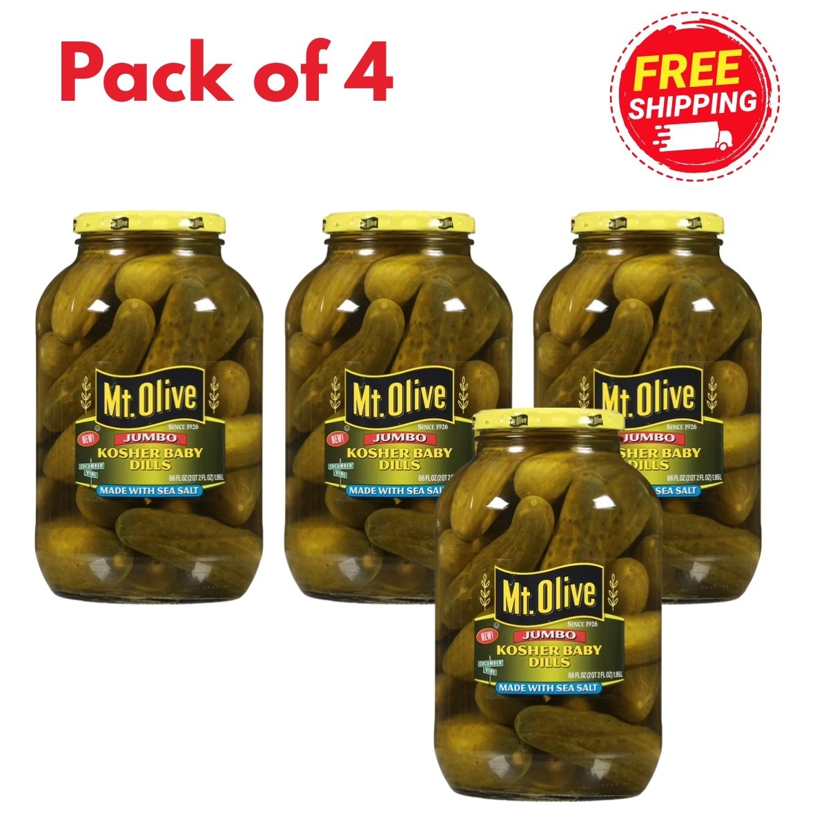 (4 pack) Mt. Olive Kosher Baby Dill Jumbo Pickles – 66 fl oz