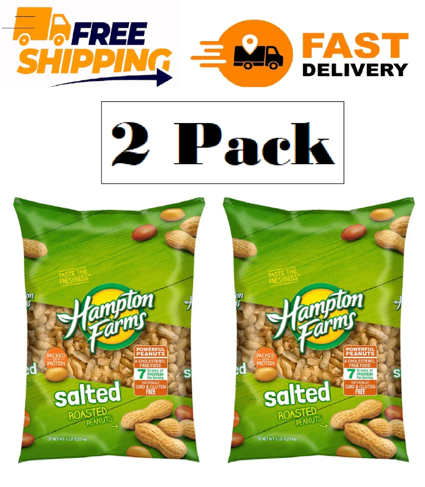 2 PACK – Hampton Farms Salted In-Shell Peanuts – 5 lbs (Total 10 lbs) FREE SHIP