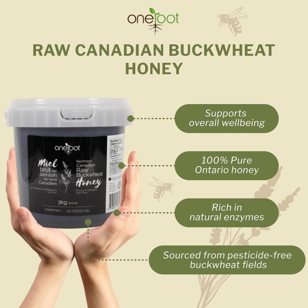 OneRoot Raw Buckwheat Honey – 6.6 lbs, Unheated & Unprocessed Dark – Nutrient…