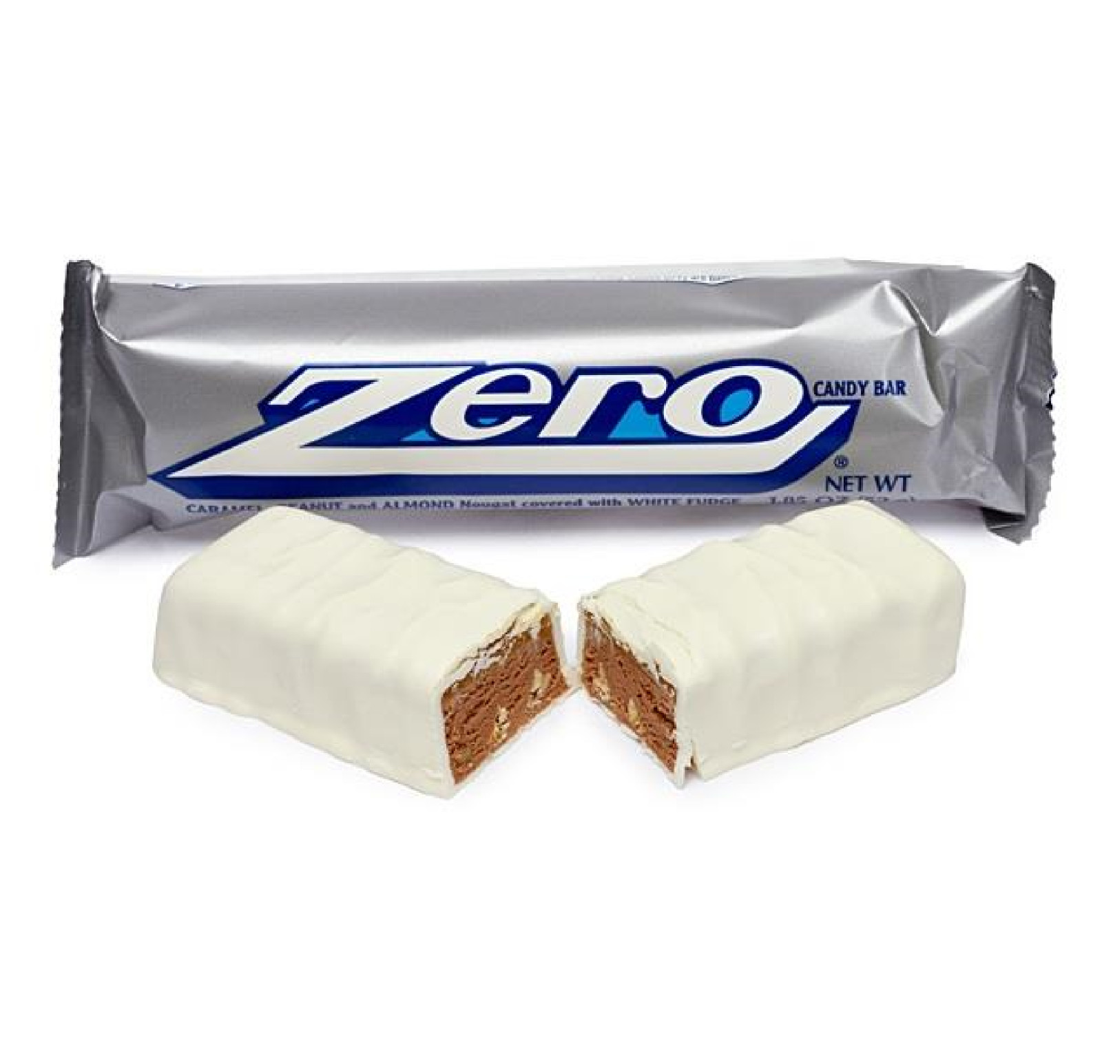 24x Bars ZERO White Fudge Caramel Peanut and Almond Nougat Candy- 1.85oz