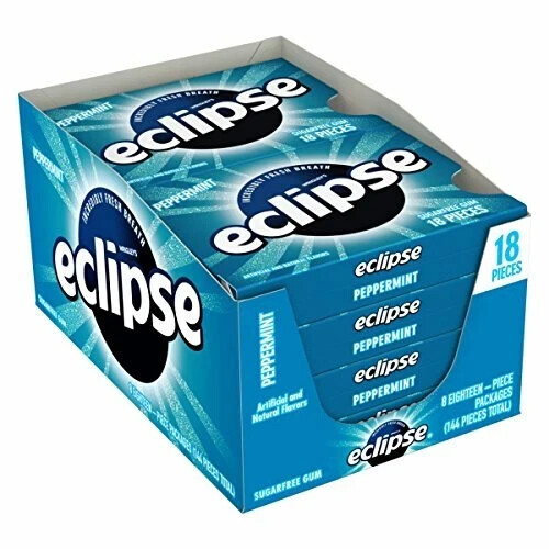 ECLIPSE Sugar-Free Peppermint Chewing Gum – 8 Packs, 18-Count