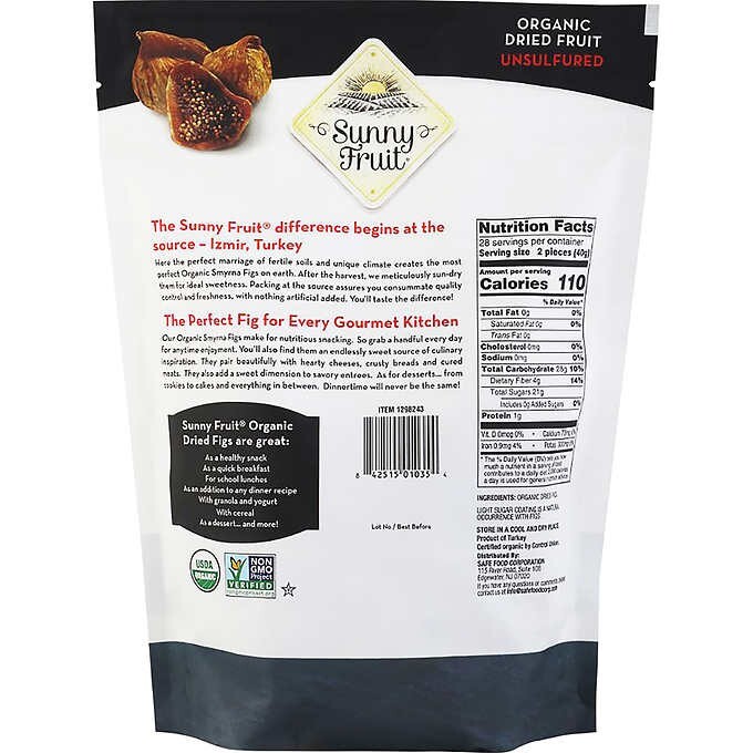 40oz Sunny Fruit USDA Organic Sun-Dried Smyrna Figs Dried Fruit Unsulfured – New