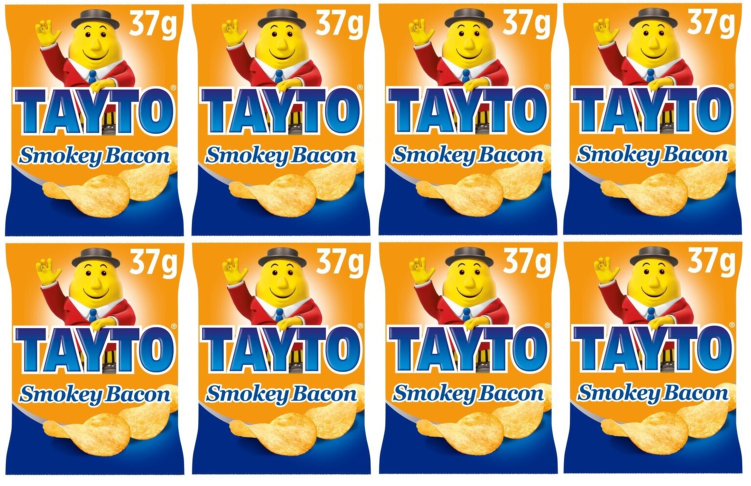 8 bags of Tayto Smokey Bacon Crisps from Ireland 37g each / total: 296g