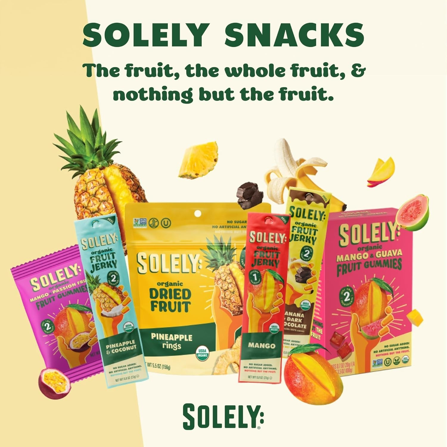 Solely – Organic Mango Fruit Jerky – 12 Individually Wrapped Fruit – Pack of 2