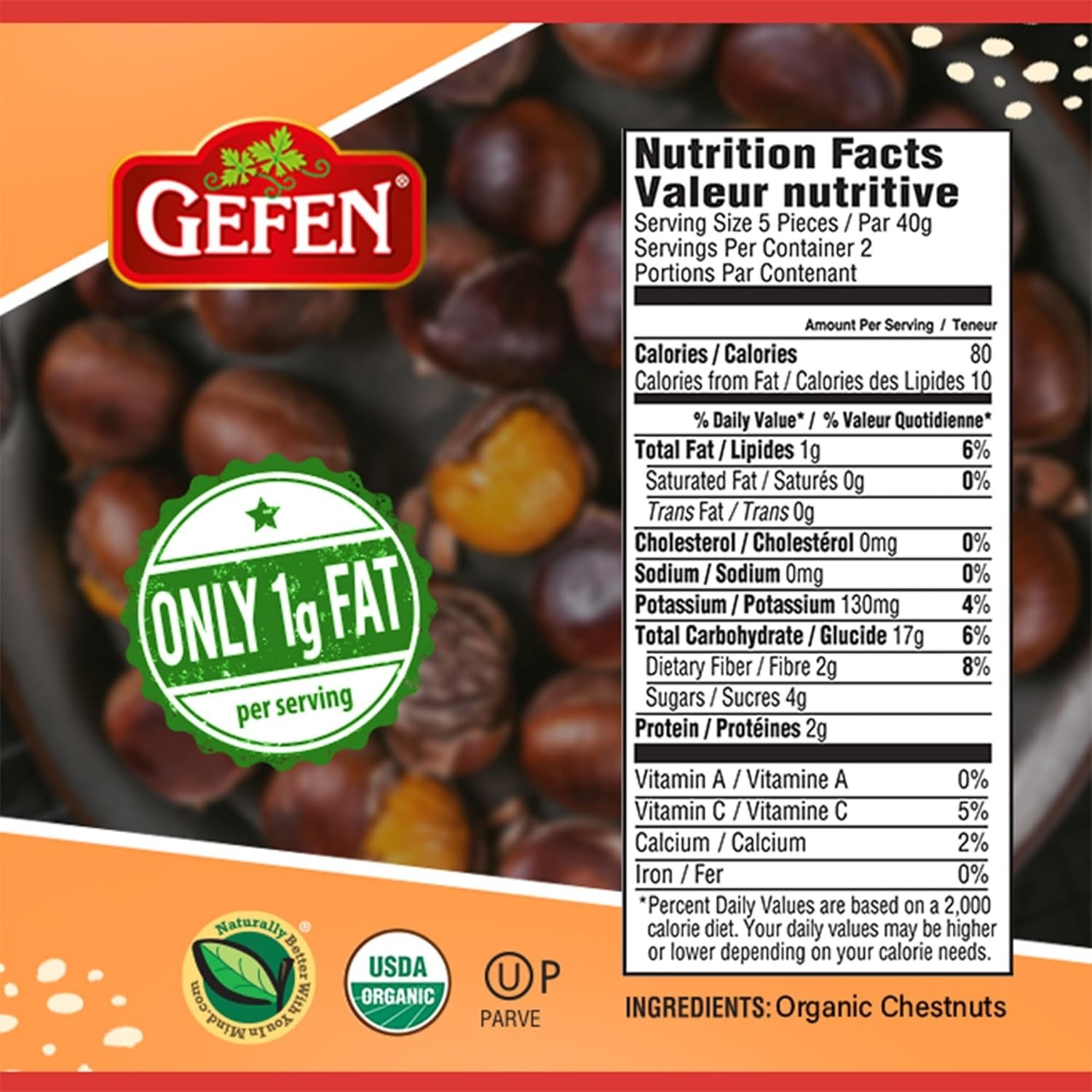 Organic Roasted Chestnuts 18oz Ready to Eat Natural Gluten Free Kosher Certified