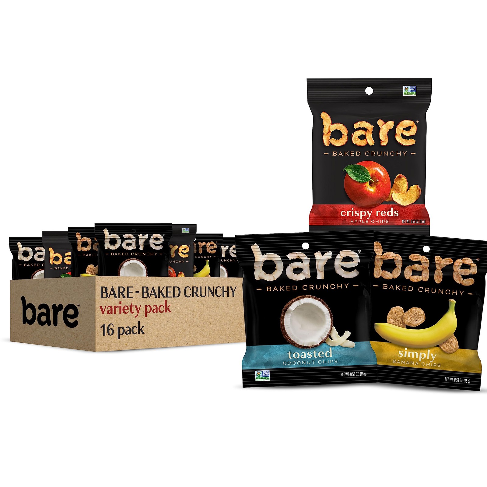 Bare Baked Crunchy, Fruit Variety Pack, 0.53 Ounce Pack of 16