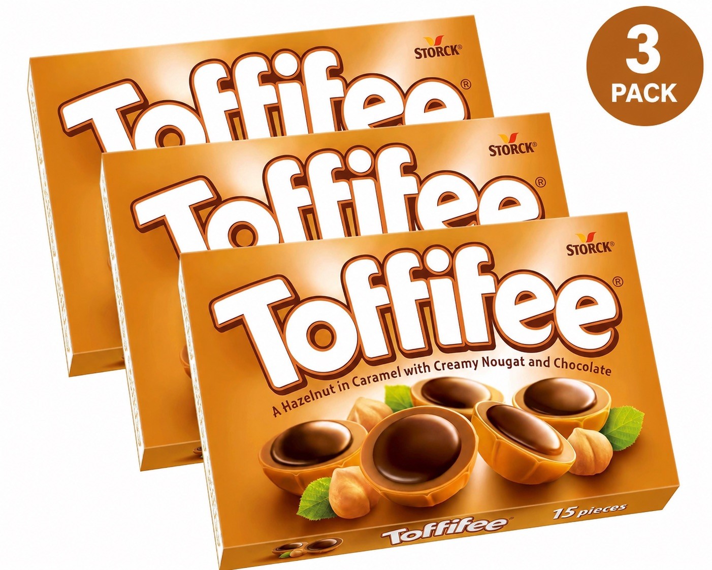 Toffifee 15pc x3 Pack German Chocolate Caramel Hazelnut Candy Storck 45 Pieces