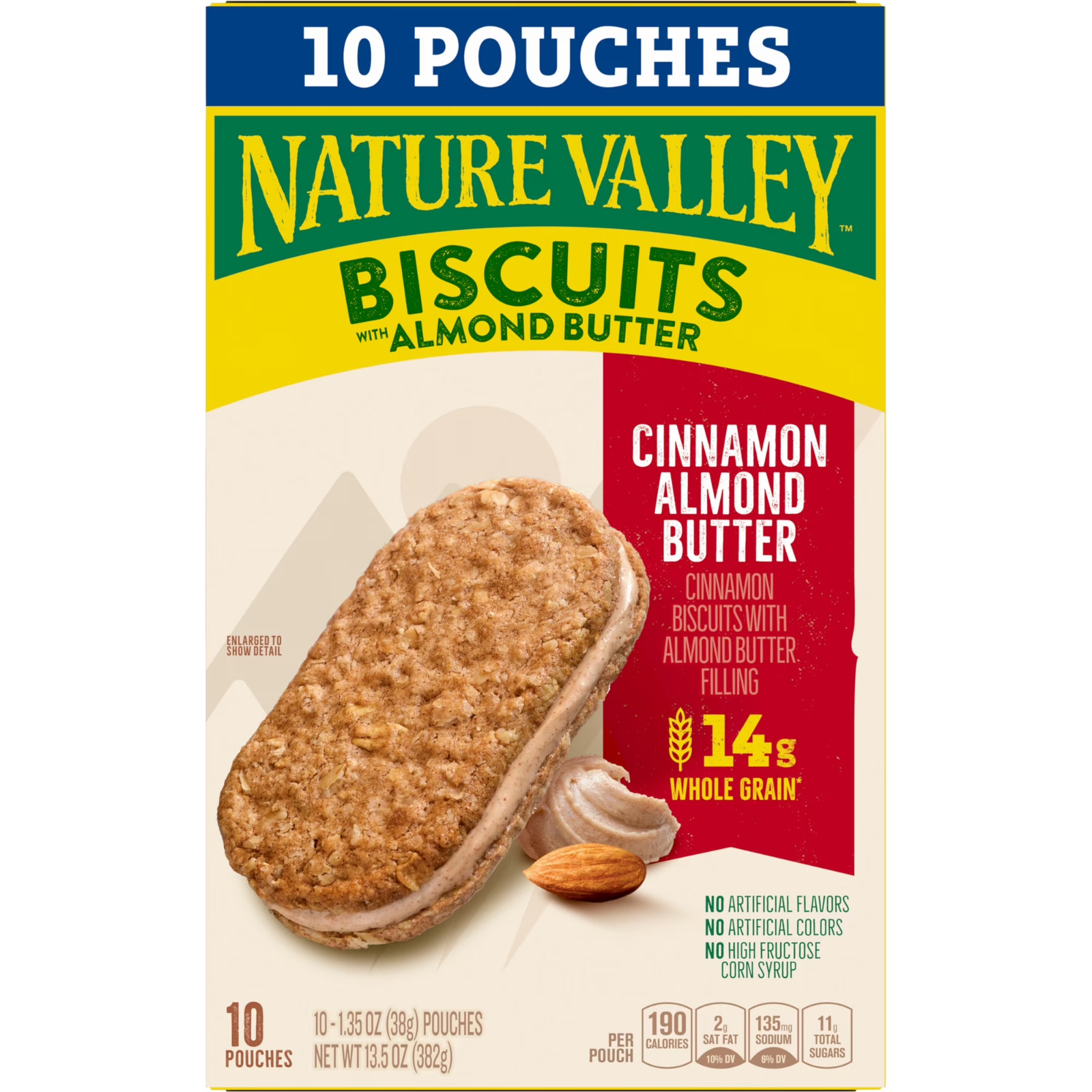 Nature Valley Biscuit Sandwiches, Cinnamon Almond Butter, 10 Bars, 13.5 oz