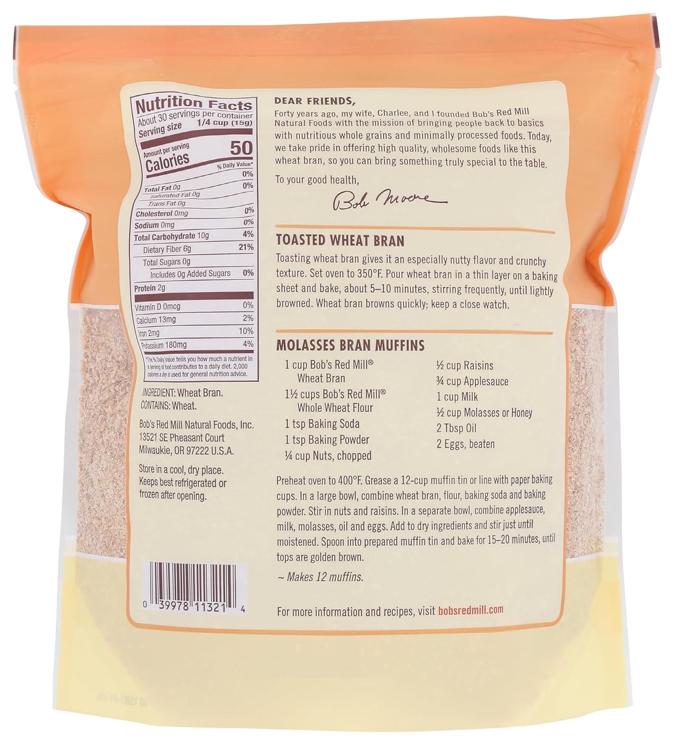 2 PACK BEST DEAL – Bob’s Red Mill Wheat Bran 16 oz (Total 32 oz) | EXP APR 2027