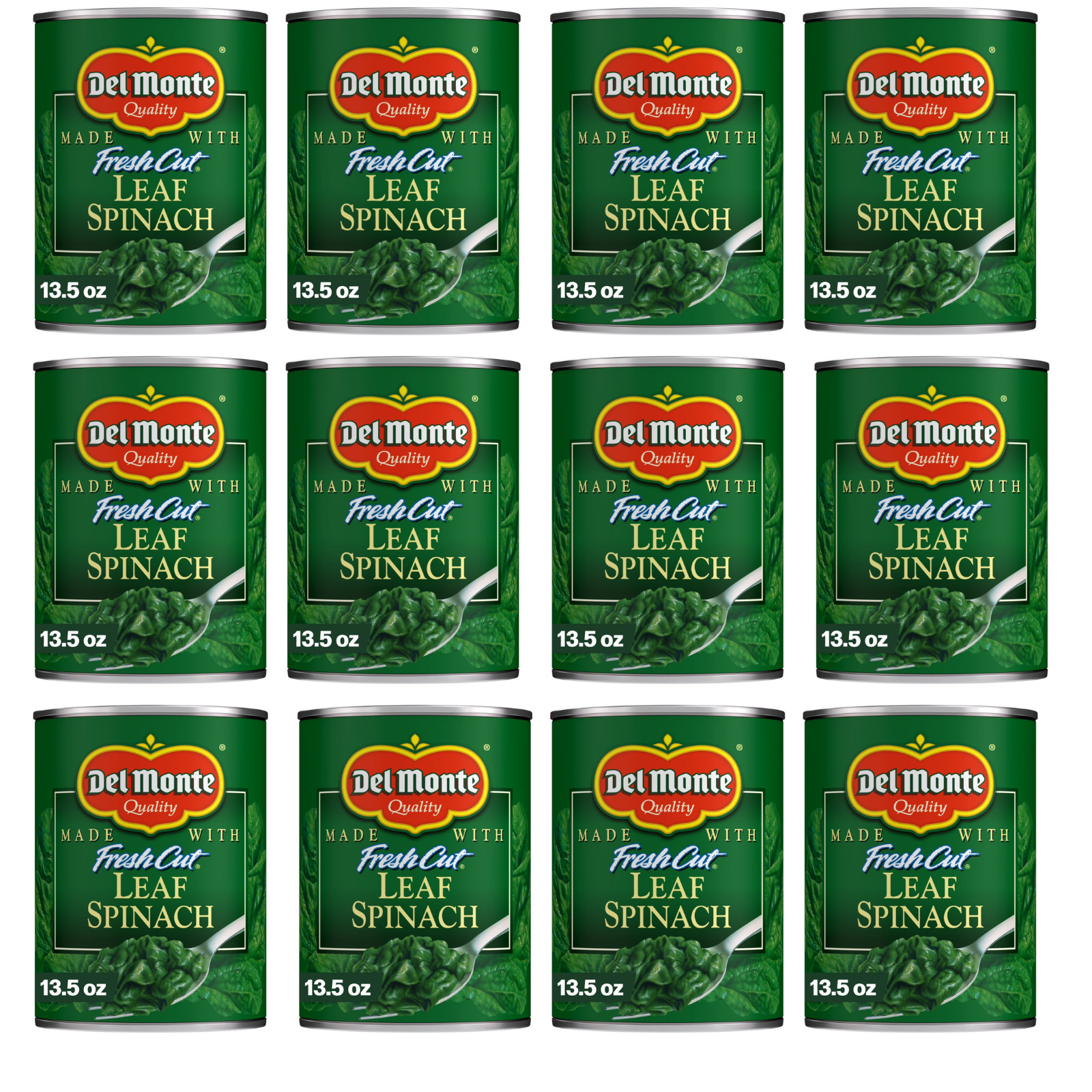 Del Monte Fresh Cut Leaf Spinach, 13.5 oz Can, Canned Vegetables (12 pack)