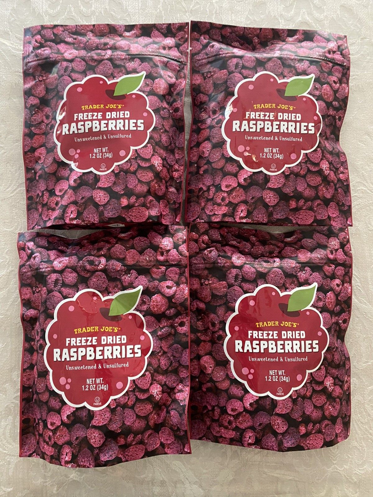 4 Packs Trader Joe’s Freeze Dried Raspberries Unsweetened Unsulfured 1.2oz Each
