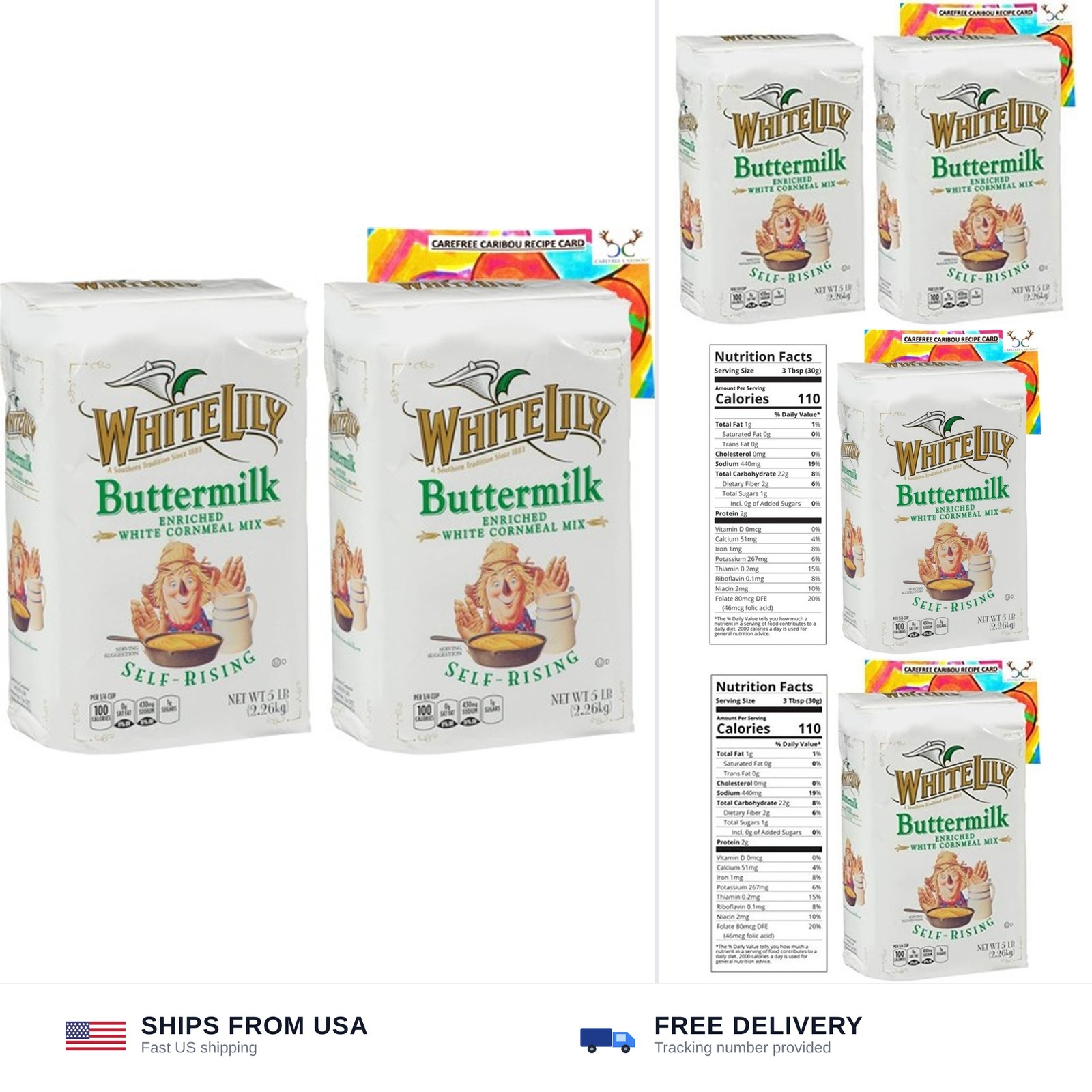 White Cornmeal Mix Bundle. Includes Two (2) 80oz Packages of White Lily Butte…
