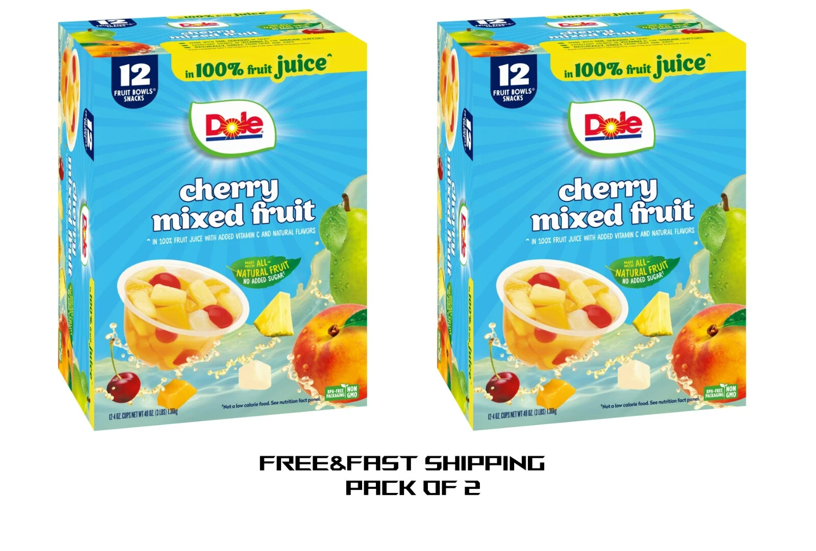 Dole Fruit Bowls Cherry Mixed Fruit in 100% Fruit Juice, 4 oz Pack of 2
