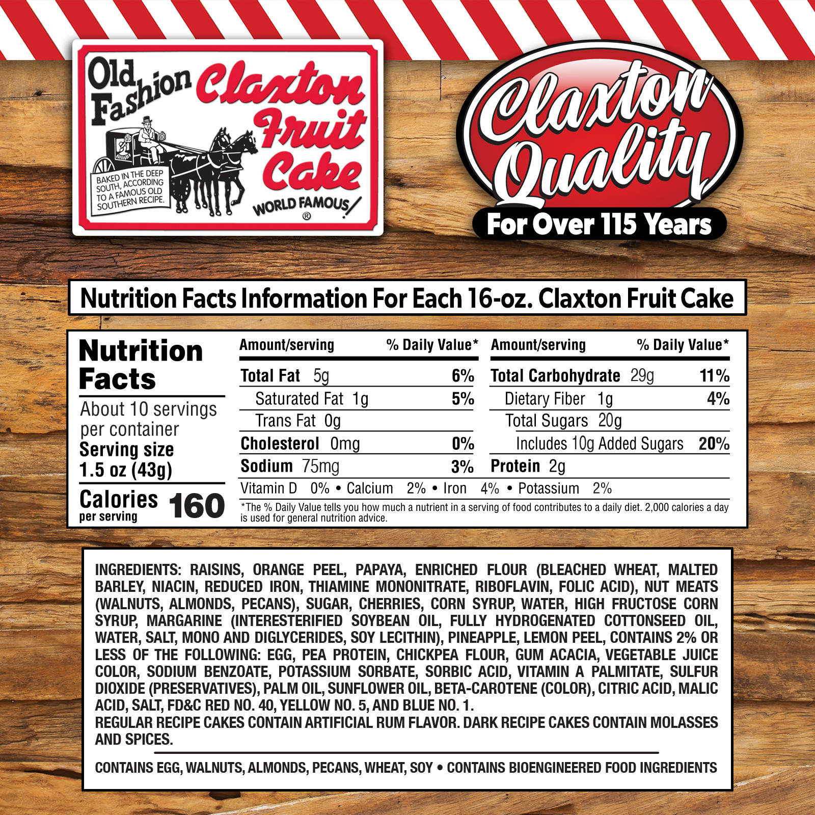 Claxton Fruit Cake 3-1 Lb. DARK – Shipped Direct From Claxton Bakery, Inc.