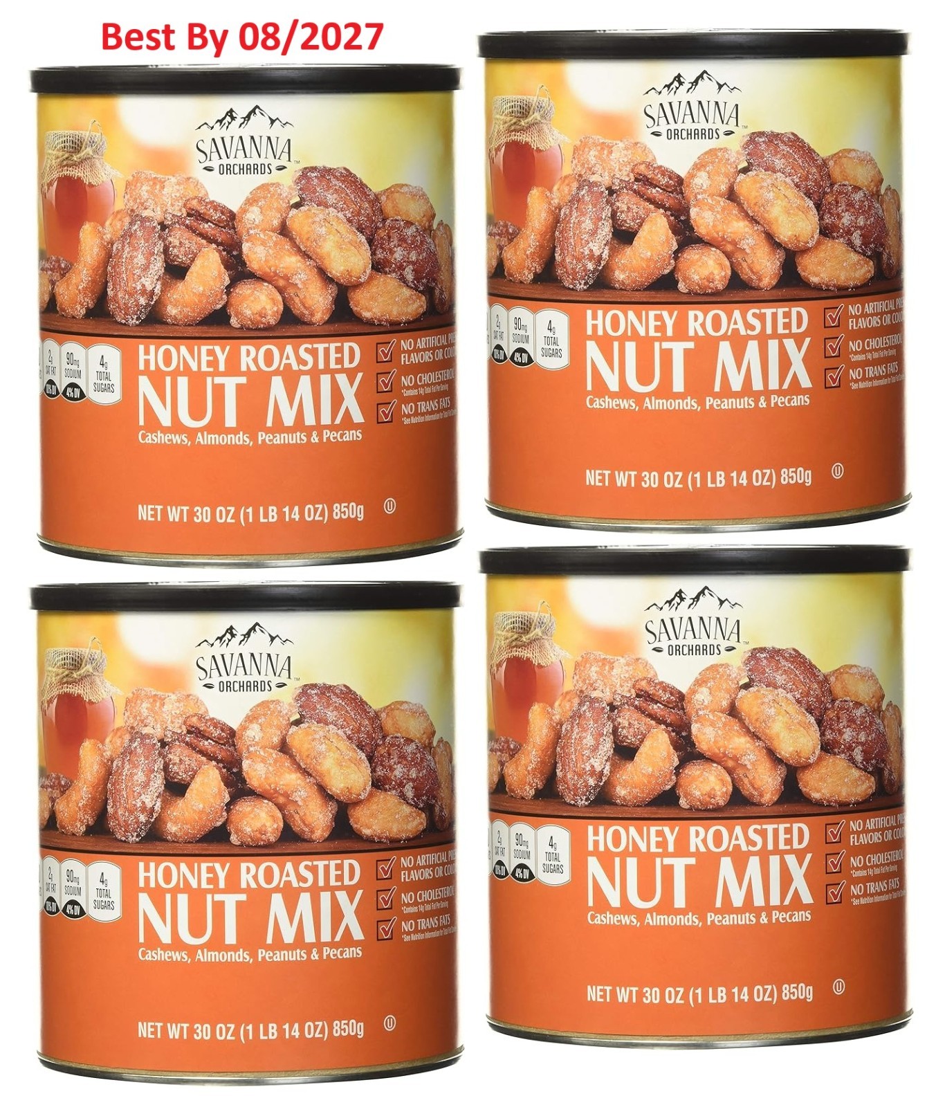 4-PACK Savanna Orchards Honey Roasted Nut Mix 30 Oz (850g) each, 7.5 Lbs. Total
