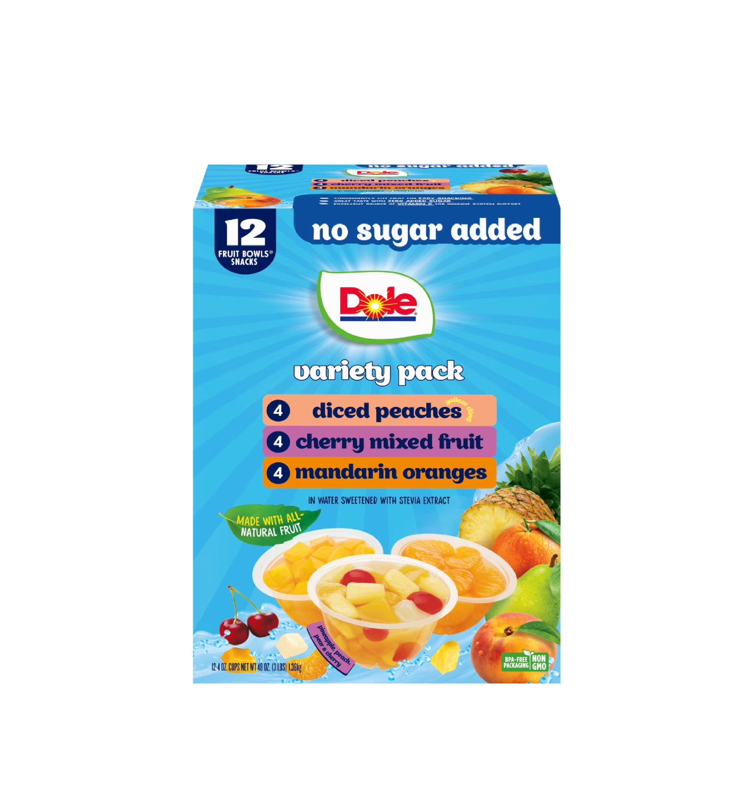 Dole Fruit Bowls No Sugar Added Variety Pack, 4 oz Cups (12 Pack)