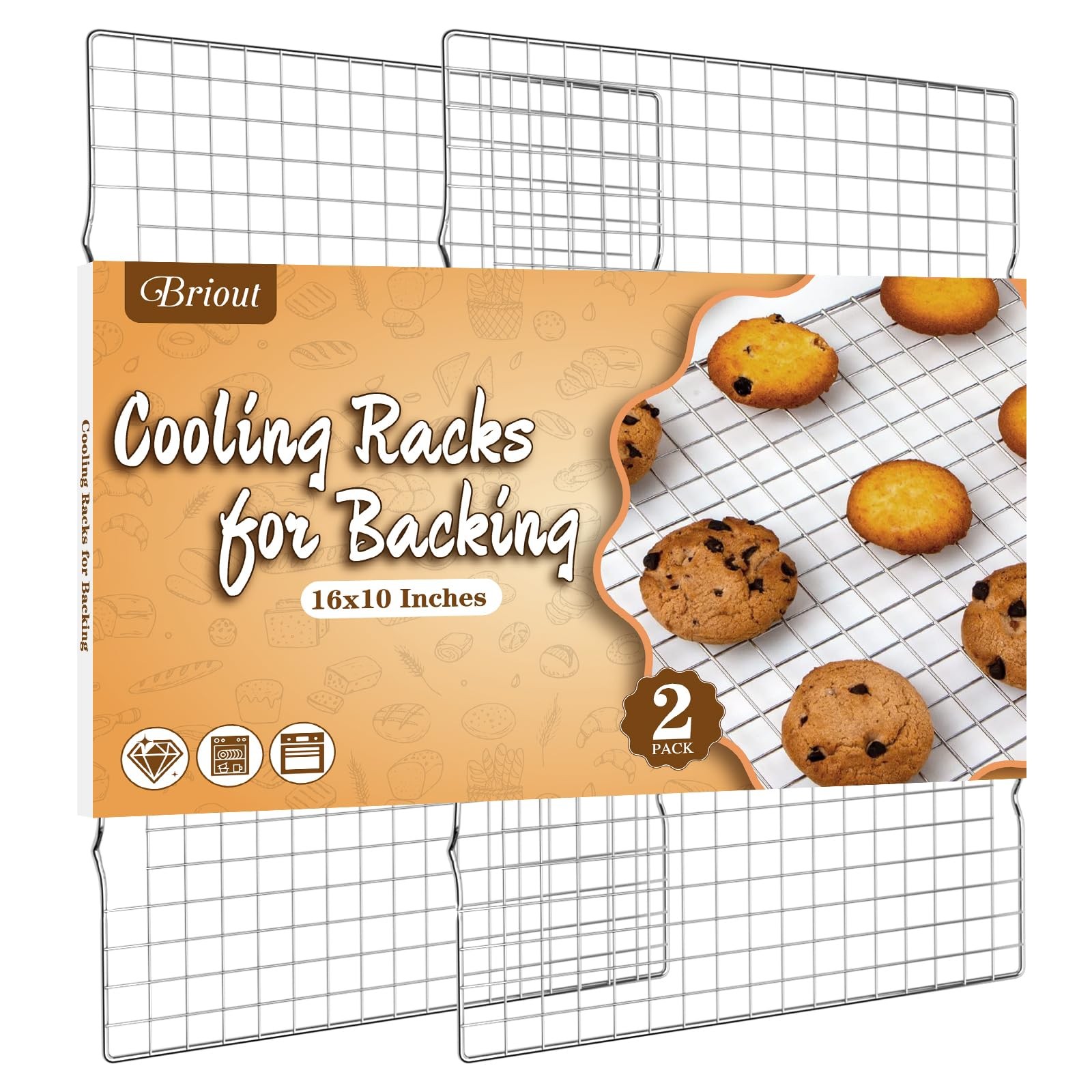 Cooling Rack for Baking 2-Pack, 16×10 Inches Rack, 16″x10″-2PC, Silver