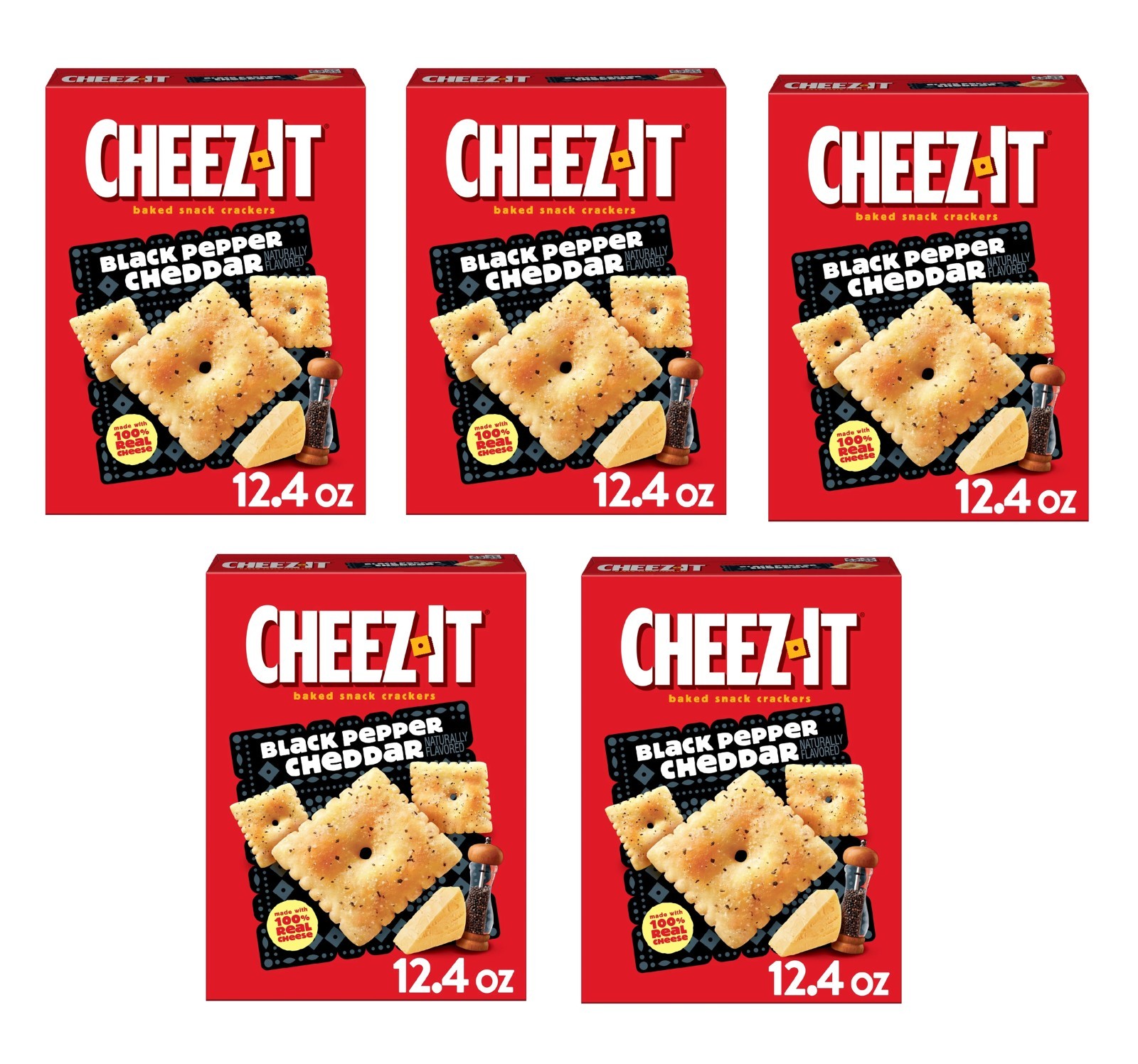 5 Pack Cheez-It Black Pepper Cheddar Crackers Size 12.4 oz Real Cheese Baked