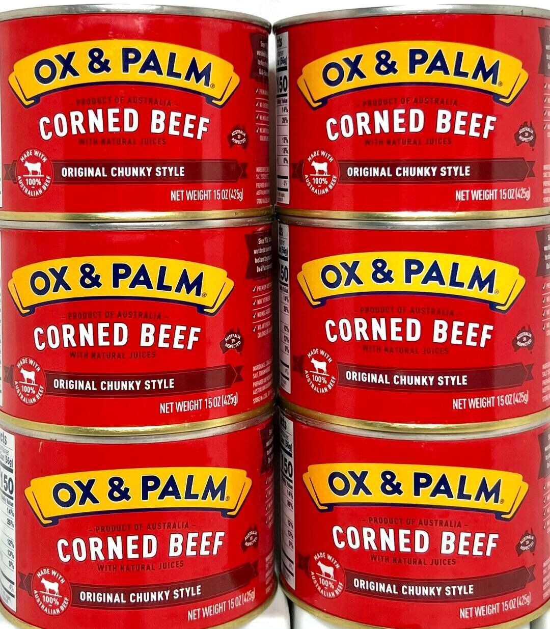 OX & Palm Corned Beef with Juices Original Chunky Style 15 oz ( Pack of 6 )