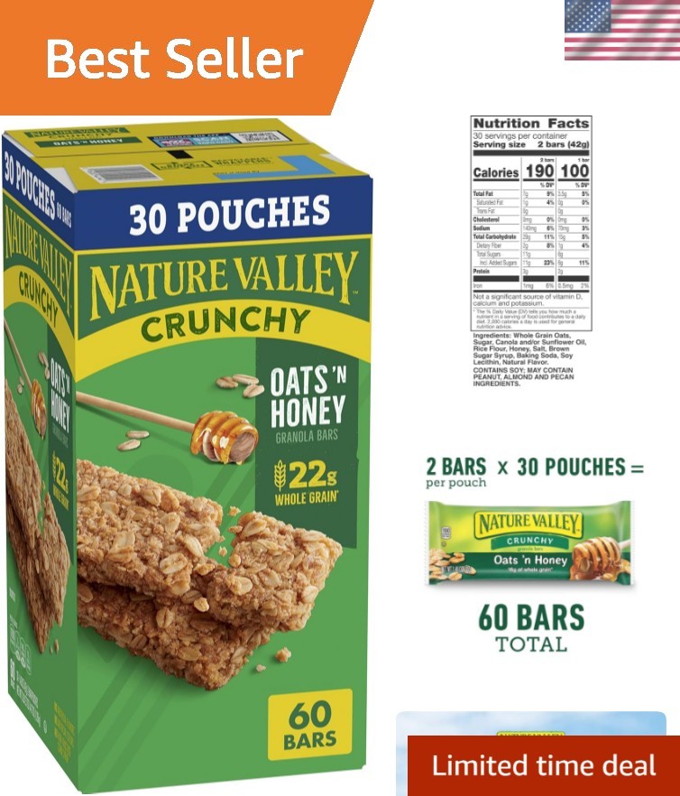 Pack of 30 Crunchy Oats ‘n Honey Granola Bars, 60 Bars, Ideal for Snacks