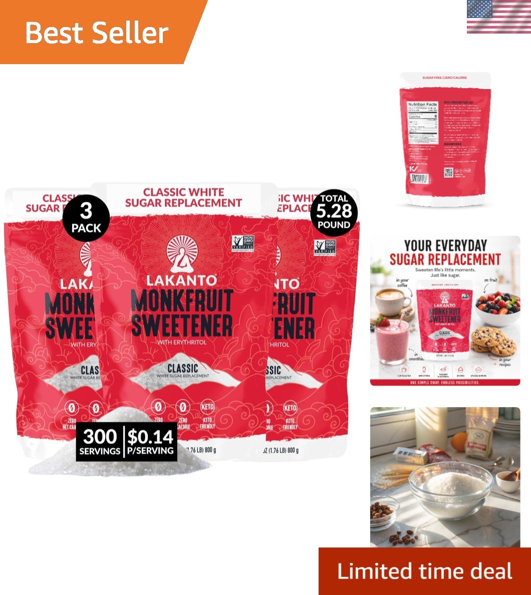 Versatile Monk Fruit & Erythritol Blend – Perfect for Baking, 1.76 lb Pack of 3