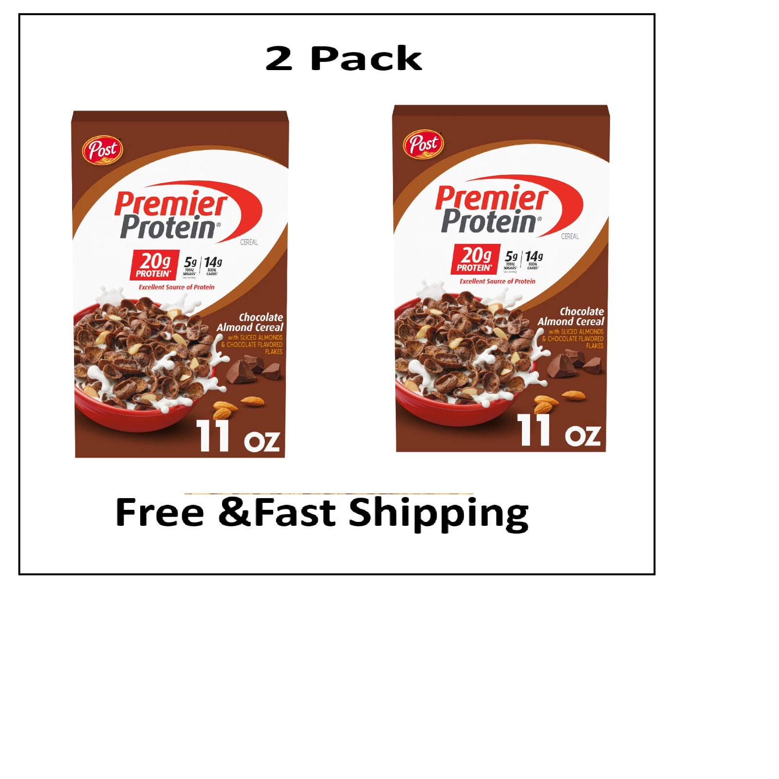 Post Premier Protein Chocolate Almond Cereal Breakfast Cereal Snack11oz (2 Pack)