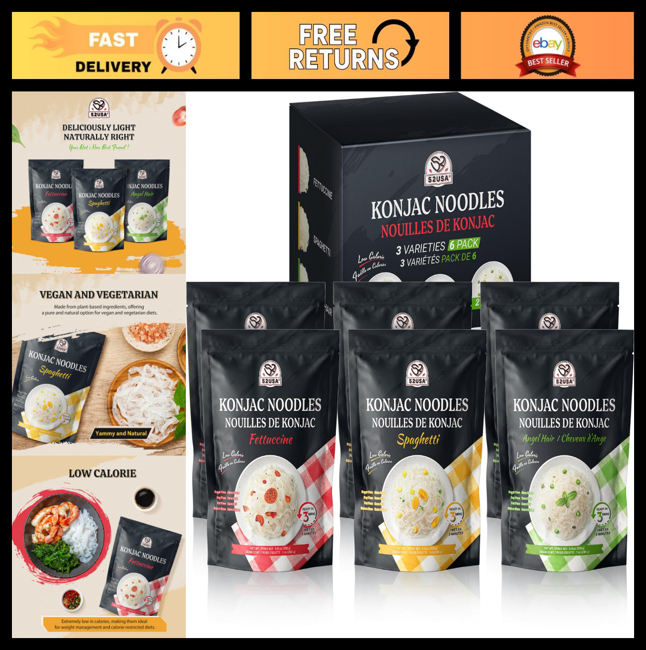 Low Carb Shirataki Noodles 52.8 Oz – Keto, Paleo, Vegan, Gluten Free Pasta – 6 P