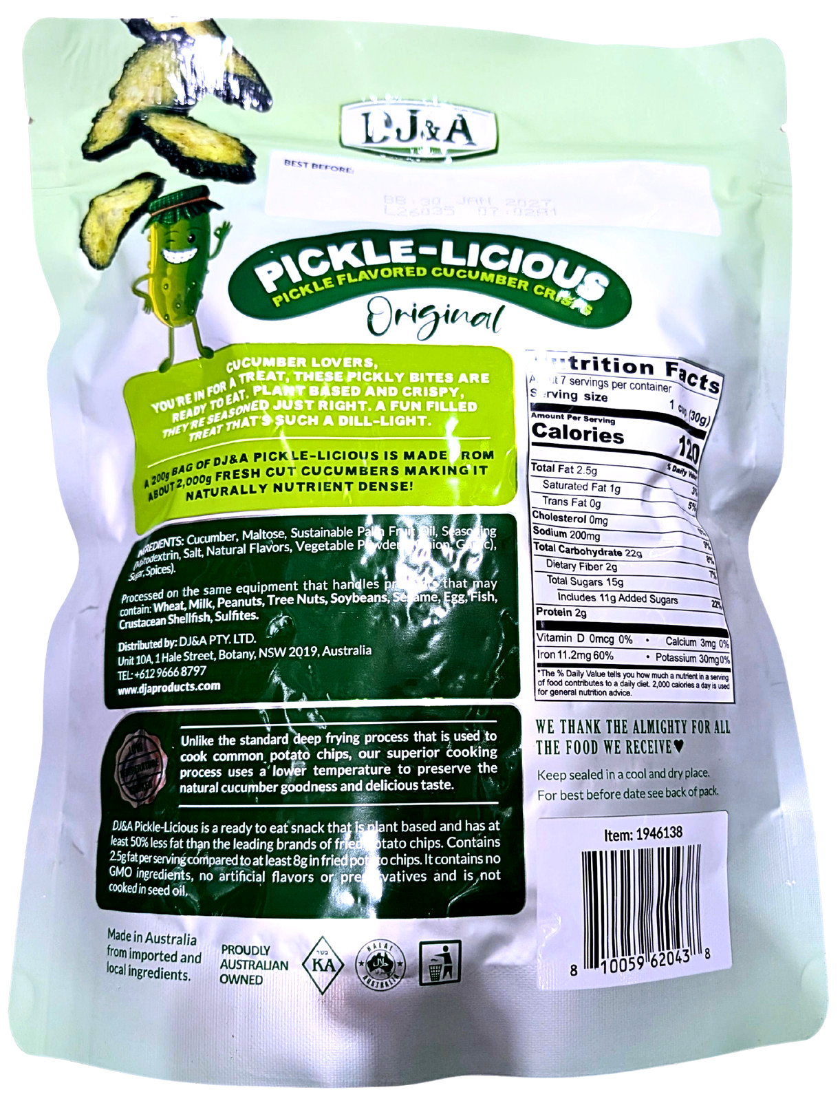 DJ&A Pickle-Licious Pickle Flavored Cucumber Crisps 7.05 Oz EXP 01/2027