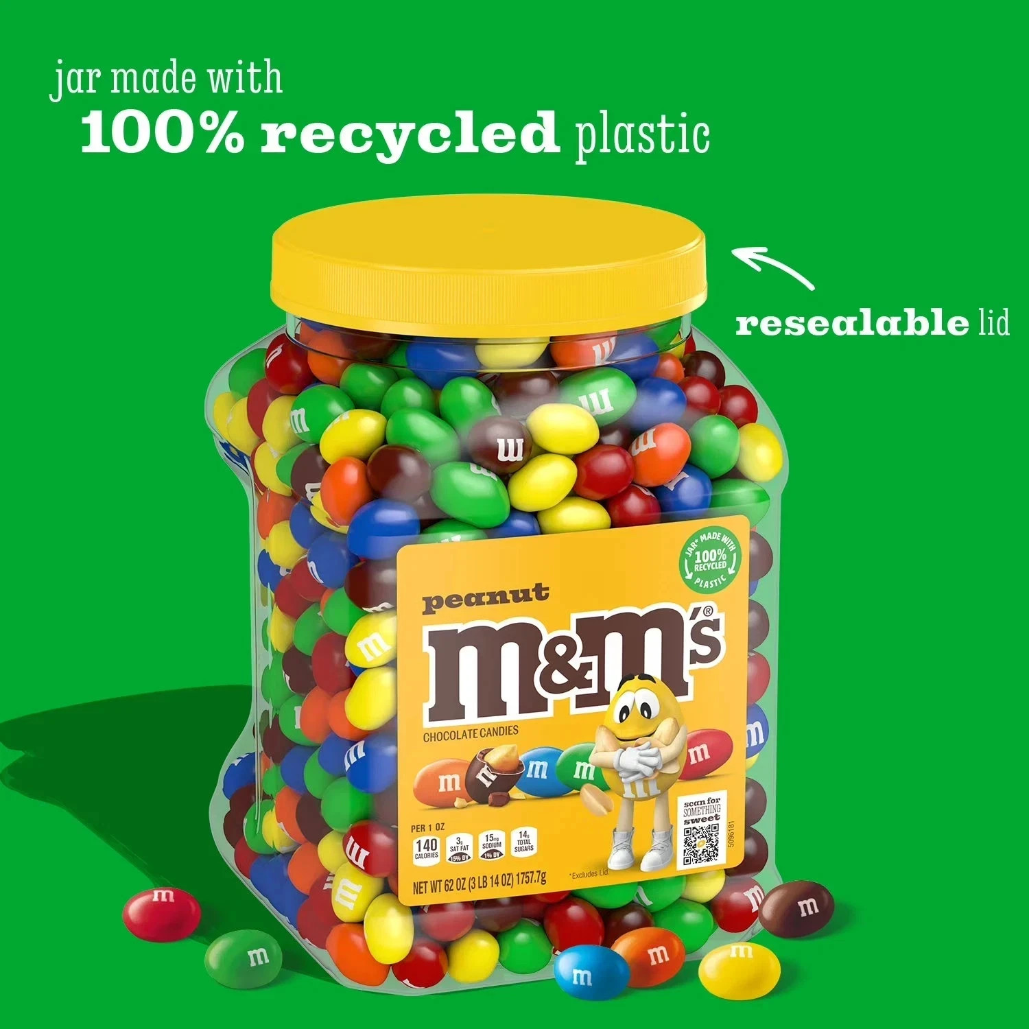 M&M’S Peanut Milk Chocolate Candy Bulk Jar 62 oz FREE FAST SHIPPING