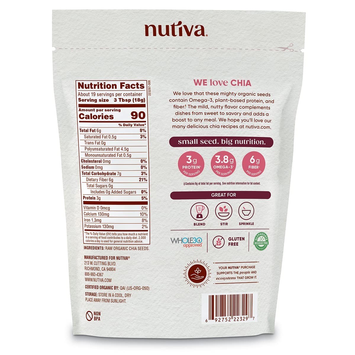 Nutiva Organic Premium Raw Ground Chia Seeds, 12 Ounce, 12 Ounce (Pack of 1)