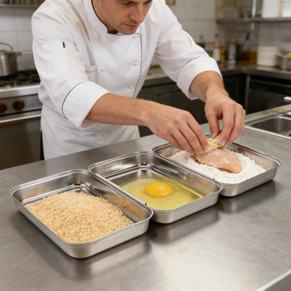 Breadcrumb Tray Set Chicken Breading Trays Food Coating Stainless Steel
