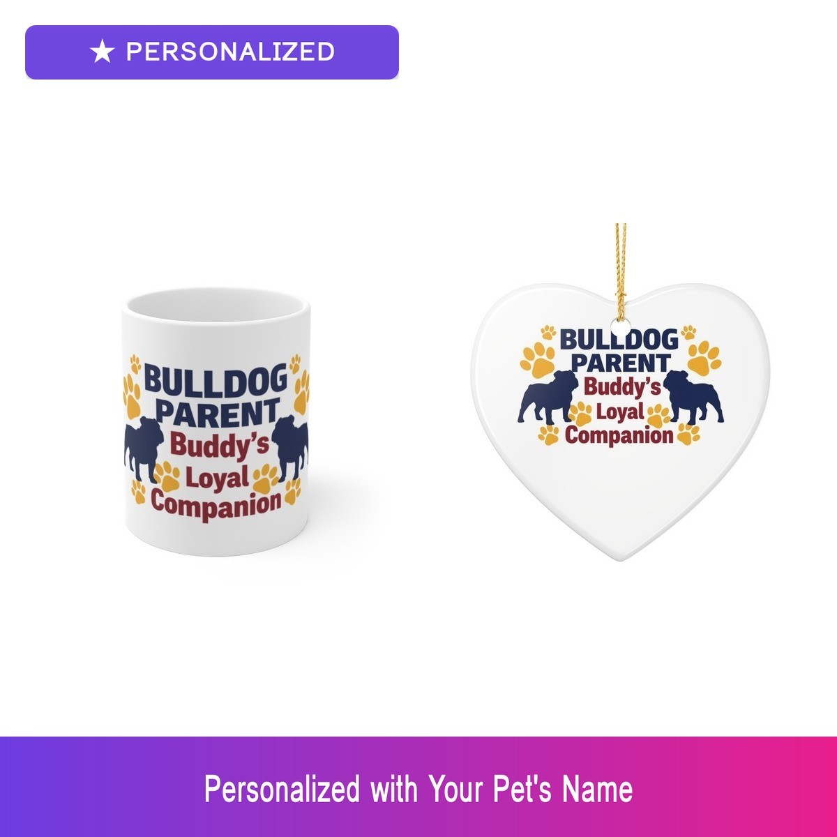 Custom Bulldog Pet Lover Gift Set Mug Ornament Personalized Name Easter Gift