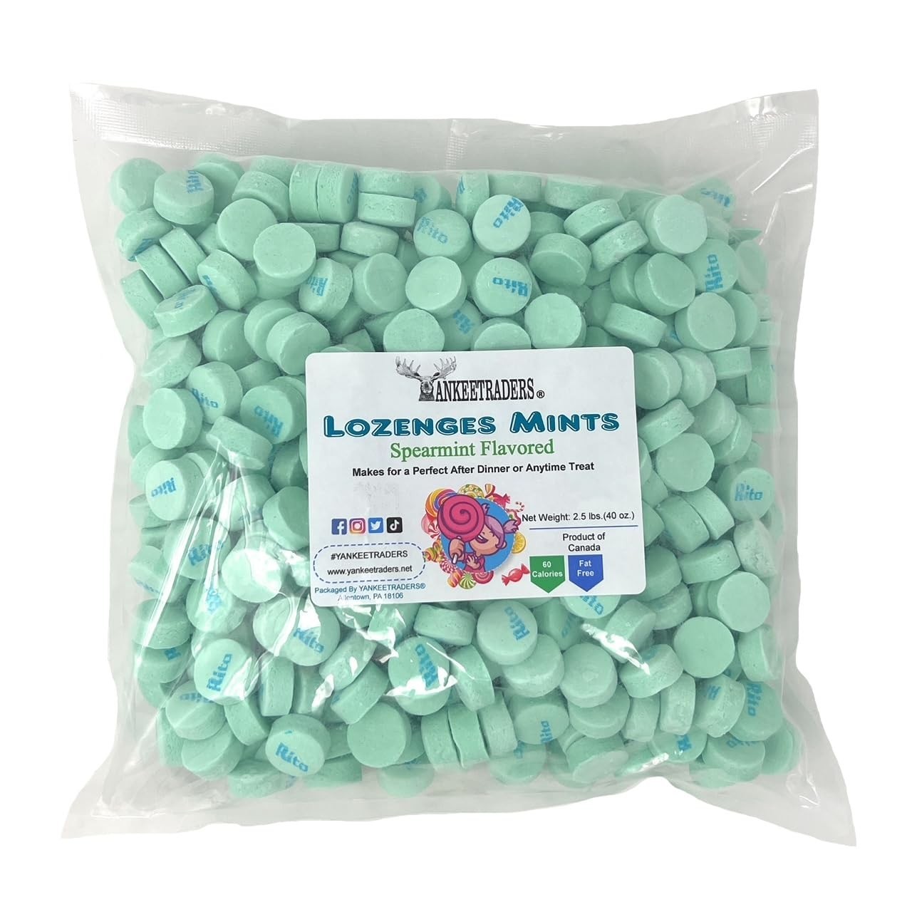 YANKEETRADERS® Spearmint Lozenges Mints, 40 Oz. Bag ~ FREE SHIPPING