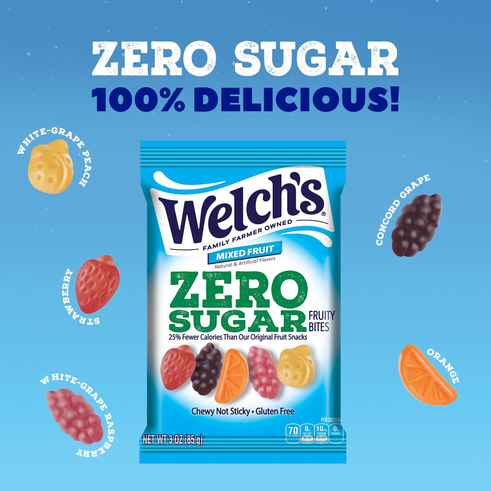 Welch’s Zero Sugar Fruity Bites, Mixed Fruit Snack Pack, 3 Ounce (Pack of 1)