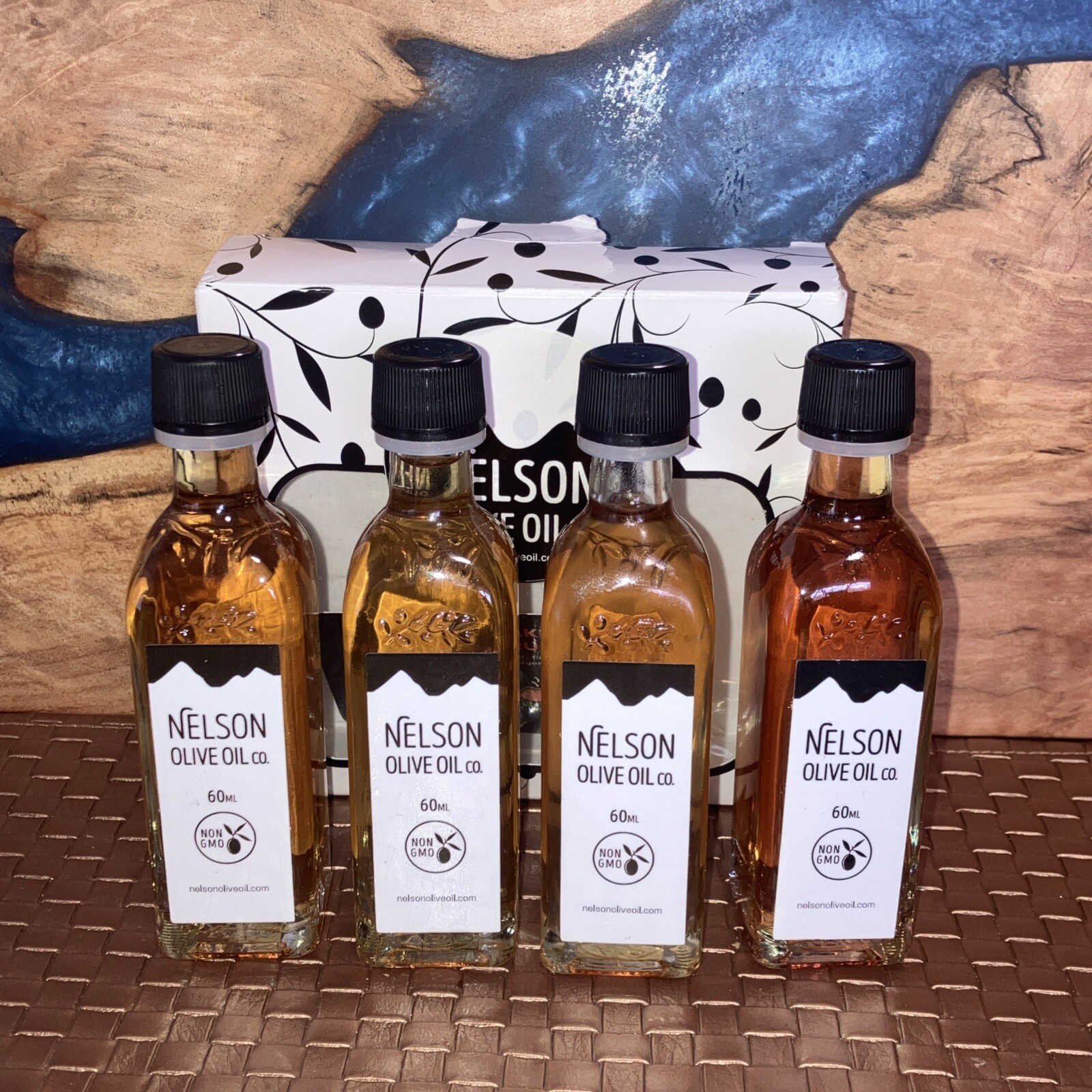 Nelson Olive Oil Co. White Balsamic Vinegar Different Flavors Sampler 4-Pack .